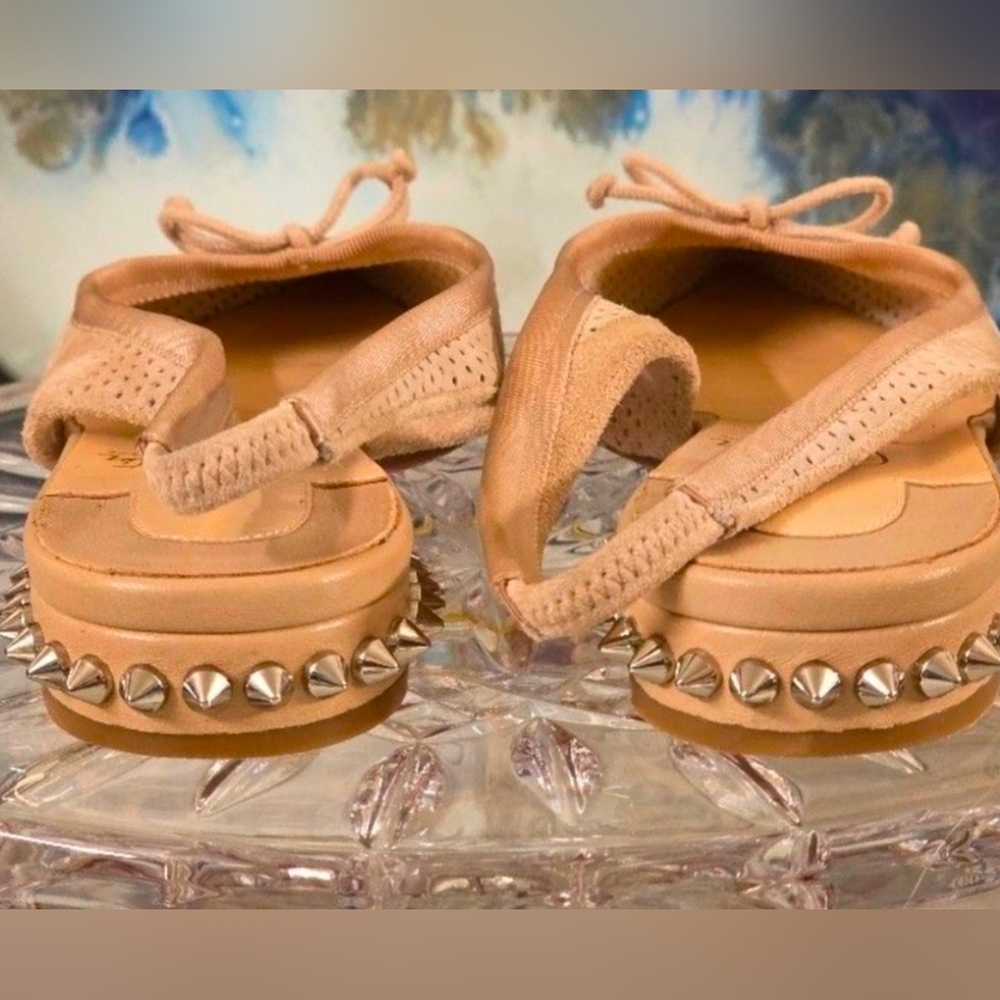 Christian Louboutin HALL SLING Spike Studded Heel Suede Flat Sandals Shoes - Picture 3 of 10